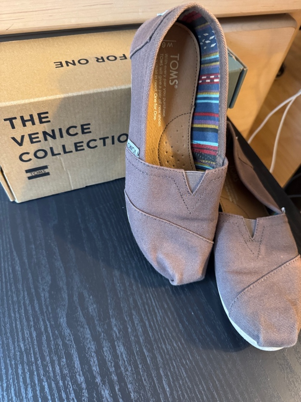 Toms Brown Canvas Slip-On Flats with Striped Lining